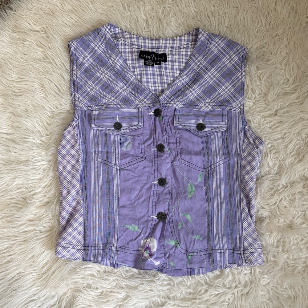 Floral Lilac Vintage Gingham Cottagecore Vest